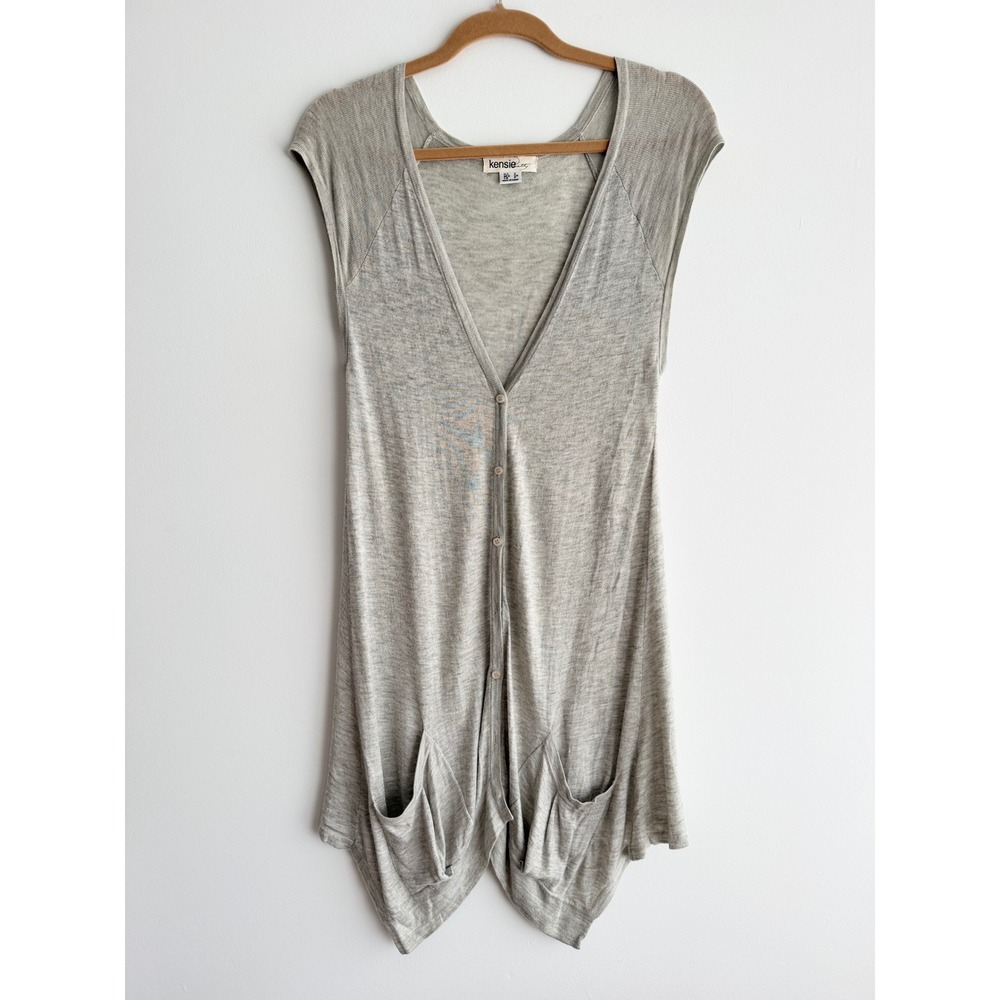 Kensie Gray Sleeveless Cardigan Vest Handkerchief Hem Boho Small Fairy Sz S